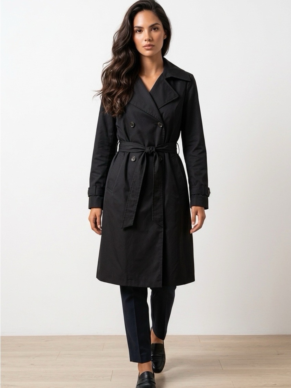 Banana Republic Black Giovanna Twill Trench NWT MEDIUM